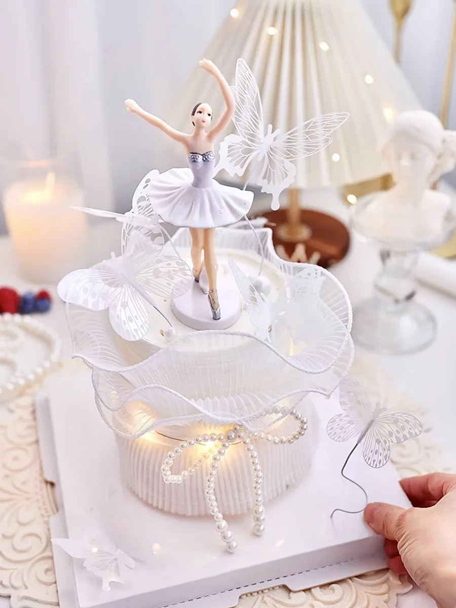 3Pc Ballet Girl Cake Topper White Pink Ballerina Love Gifts Dancing Girl Anni Decorazioni Per Torte Di Compleanno Decorazioni Per La Sposa Di Nozze