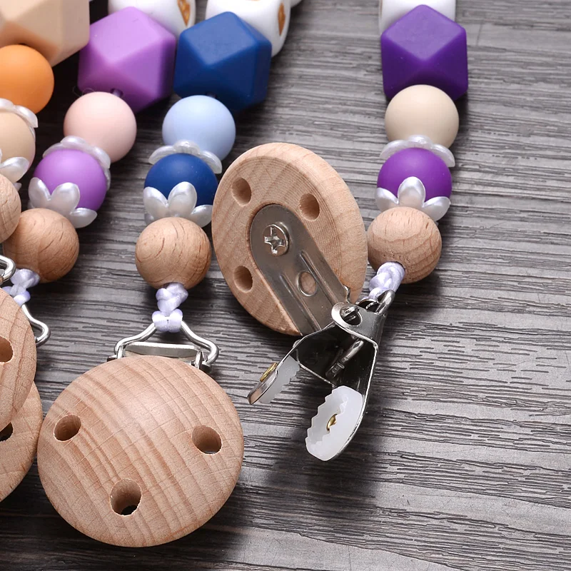 Beech Baby Pacifier Clip Personalized Name Silicone Teether Beads Toddler Nursing Bracelet Toy Baby Pacifier Chain Nipples Chain 5