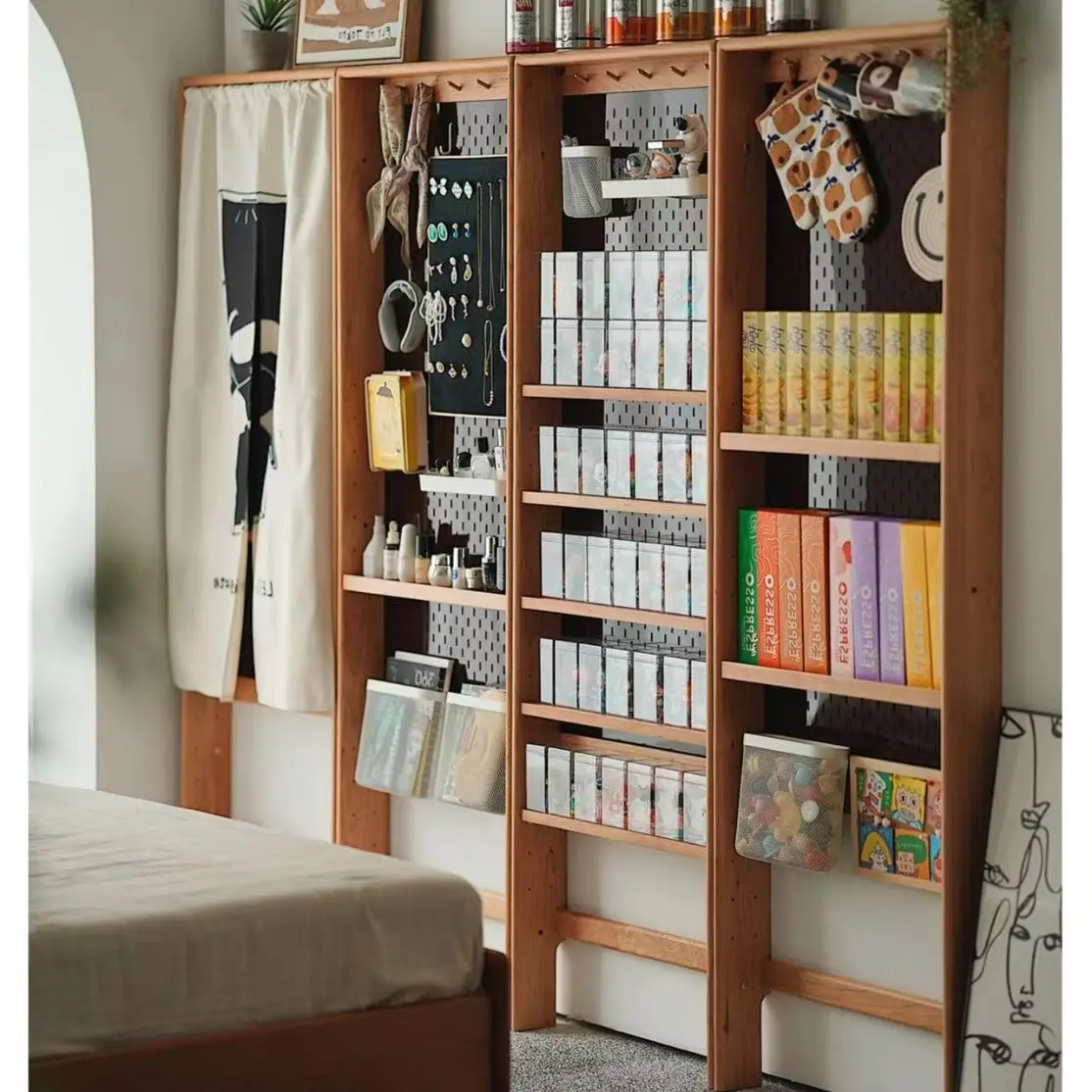 

Cherry wood cheese thin cabinet study living room sofa narrow side storage cabinet acrylic hole board bed end storage cabinet