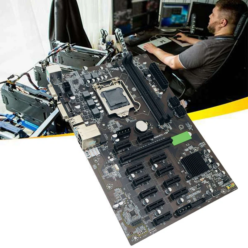 B250 BTC Mining Motherboard 12 GPU Bitcoin Etherum Miner Motherboard LGA 1151 with DDR4 8GB 2133MHZ RAM +Cooling Fan mother board gaming pc