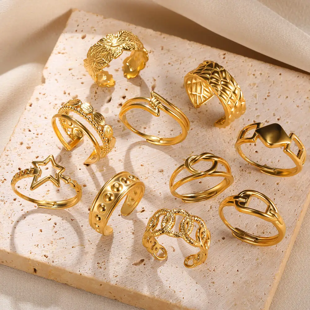 S858c8eda2ba34469ac4ea6015110e2b4F Stainless Steel Rings for Women Men Gold Color Heart Engagement Wedding Wide Ring Trendy Vintage Geometric Punk Jewelry Gift New Mallzona