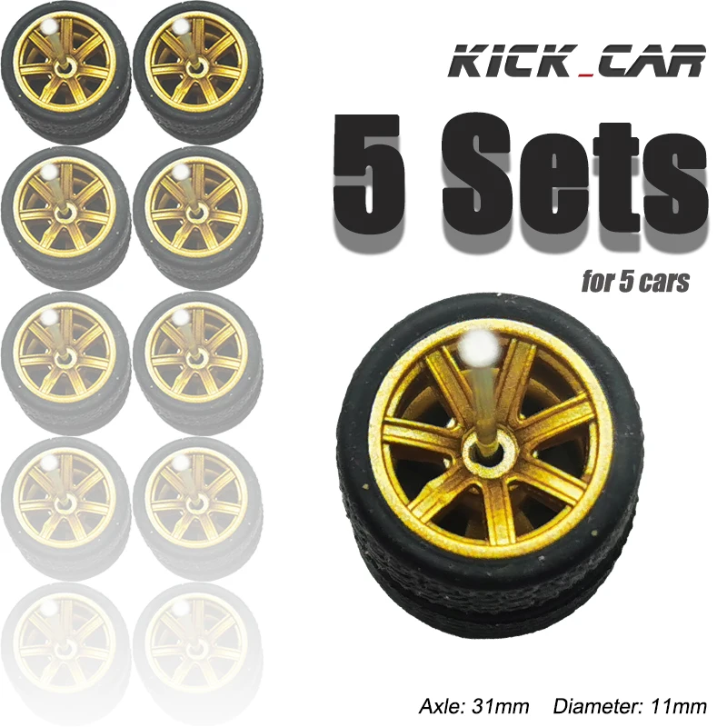 KICK CAR Model 1/64 Wheels with Rubber Tires 1:64 Toy Car Diecast Miniature Parts Modified (5 sets for 5 Cars)