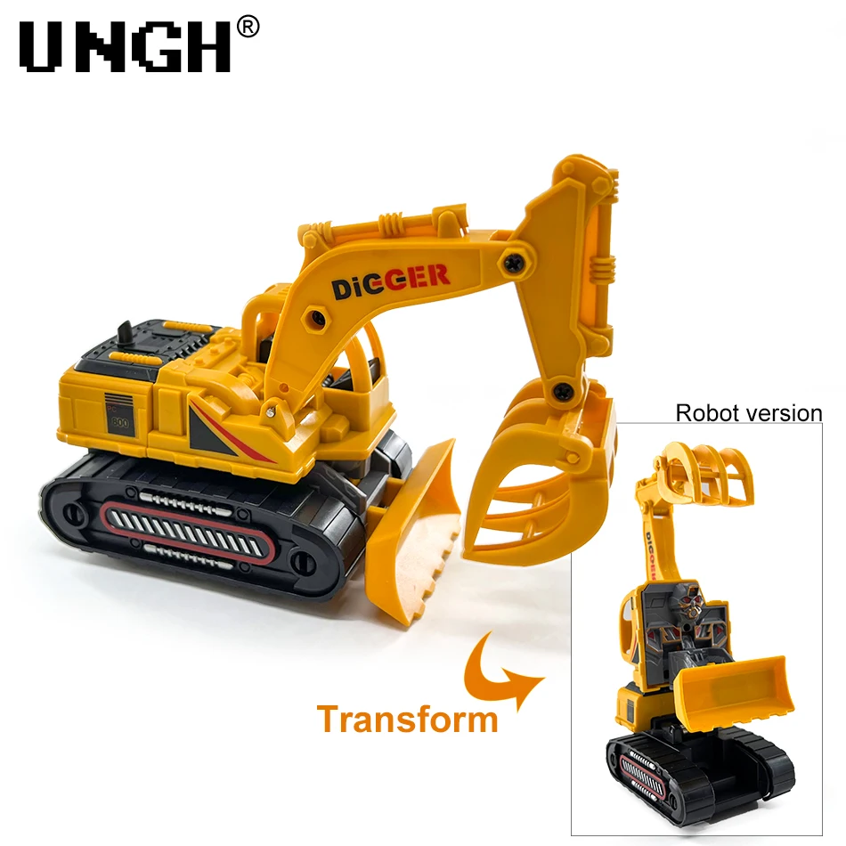 UNGH 10cm One-key Deform Car Diecast Transformation Excavator TrucK Model Toy for Children Boy Games Inertial Engineering Carbot hot wheels monster truck Diecasts & Toy Vehicles