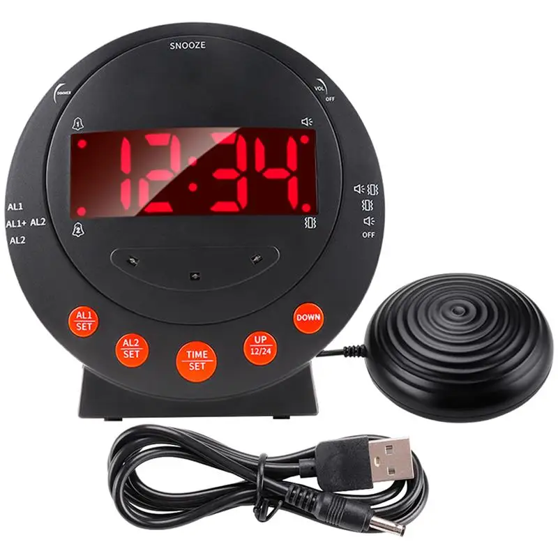 1 Set Strong Vibrating Alarm Clock With Bed Shaker Elderly Use Digital