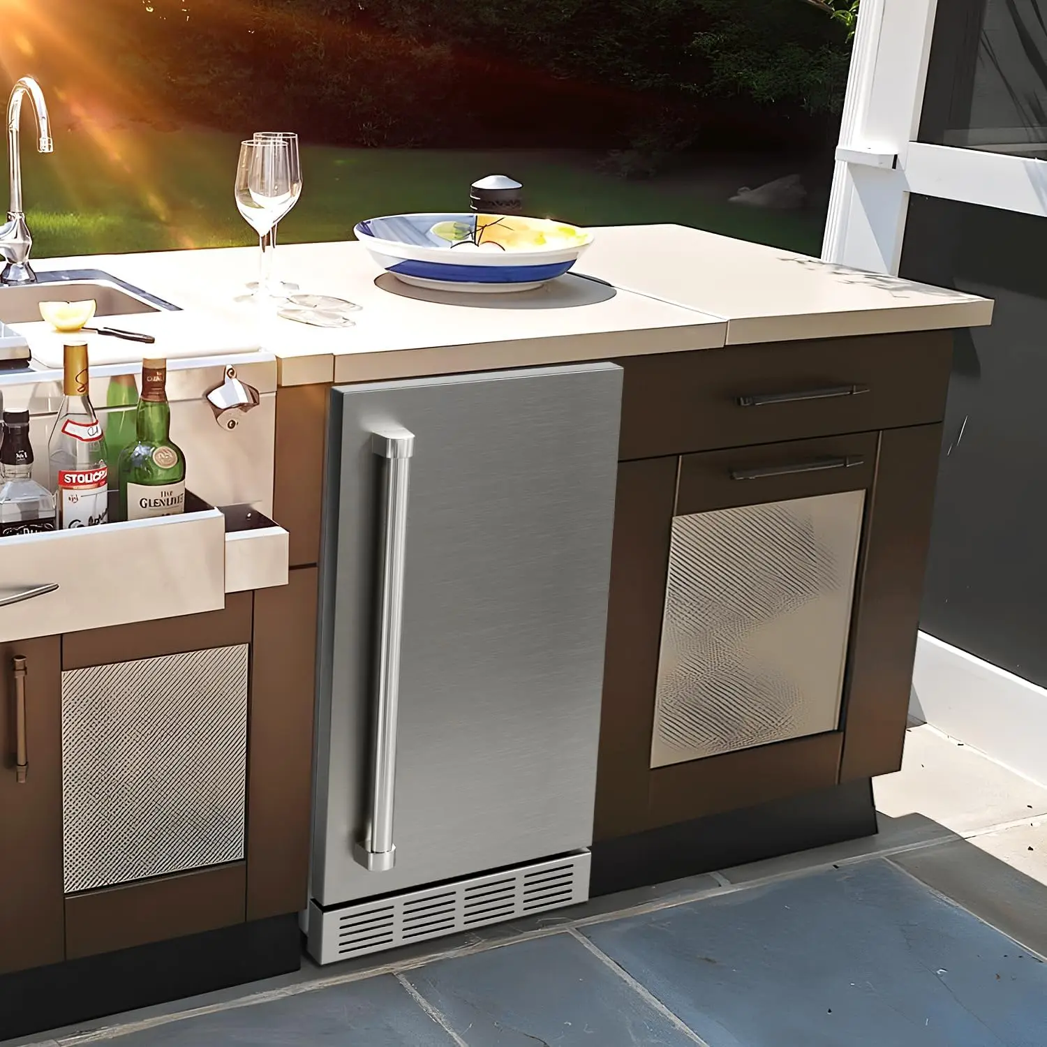 Outdoor Refrigerator, Weather Proof Stainless Steel Beverage Beer Cooler Under Counter Fridge, Indoor/Outdoor Refrigerator with 2