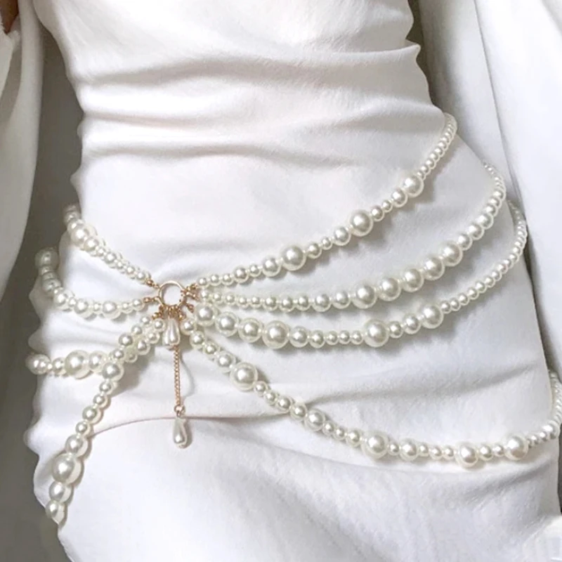 

Y2K Jewelry Multilayer Pearl Waist Chain for Women's Fashion Retro Character Playing Body Accessories Sexy Party Accessorie Gift