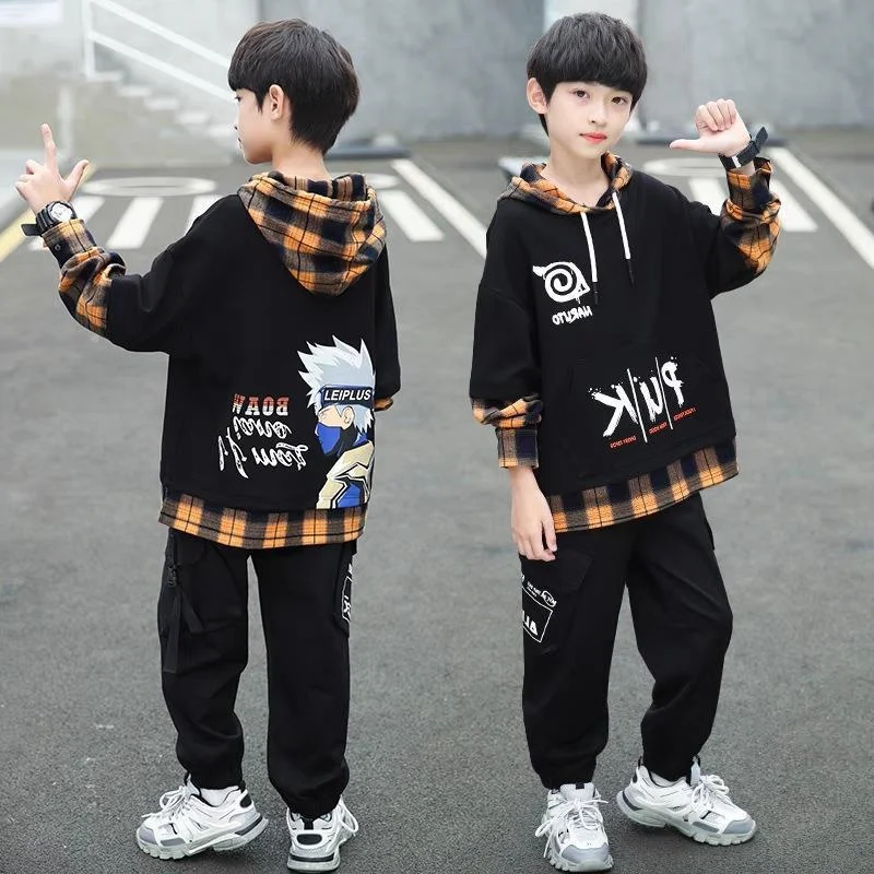 

Boys Suit Sweatshirts +Pants Cotton 2Pcs/Sets 2022 Black Spring Autumn Thicken Kid Sportswear Teenagers Jogging Suit Children Cl