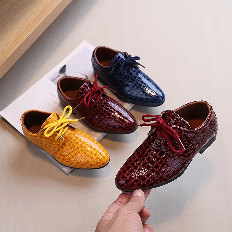 Boys Leather Shoes Spring Autumn Children's Flats Fashion British Style Lace-up Pointed Toe Kid School Uniform Performance Shoes
