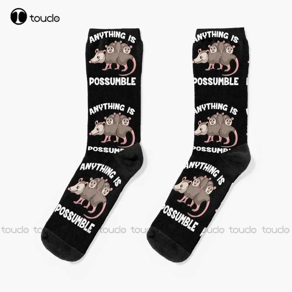 

Cute Opossum Anything Is Possumble Gift For Opossum Lover Socks Mens Cotton Socks Custom Gift 360° Digital Print Streetwear