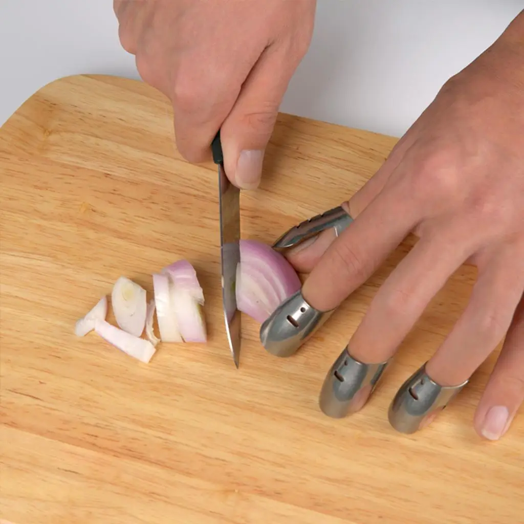 4 PCS Stainless Steel Cooking Knife Slice Chop Finger Hand Protector Kitchen