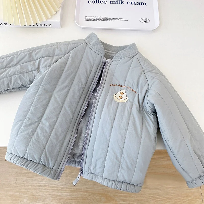 Children's Jackets Autumn Spring Embroidery Fleece Coats 1-7Years Toddler Boy Girl Outerwear