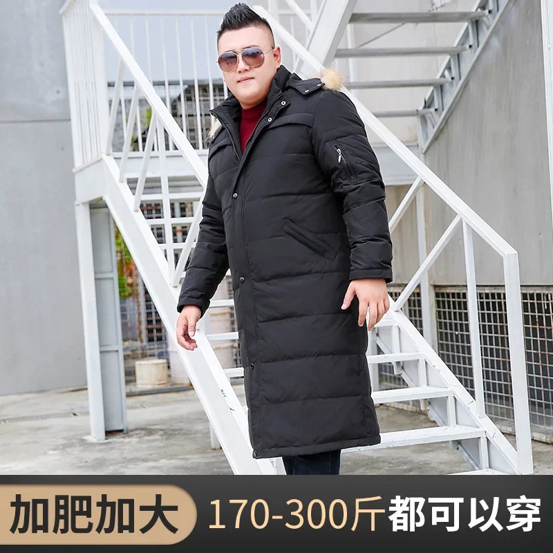 

Extra large down jacket weighing 300 pounds, enlarged with added fat, trendy and thickened over the knee, winter warm long coat