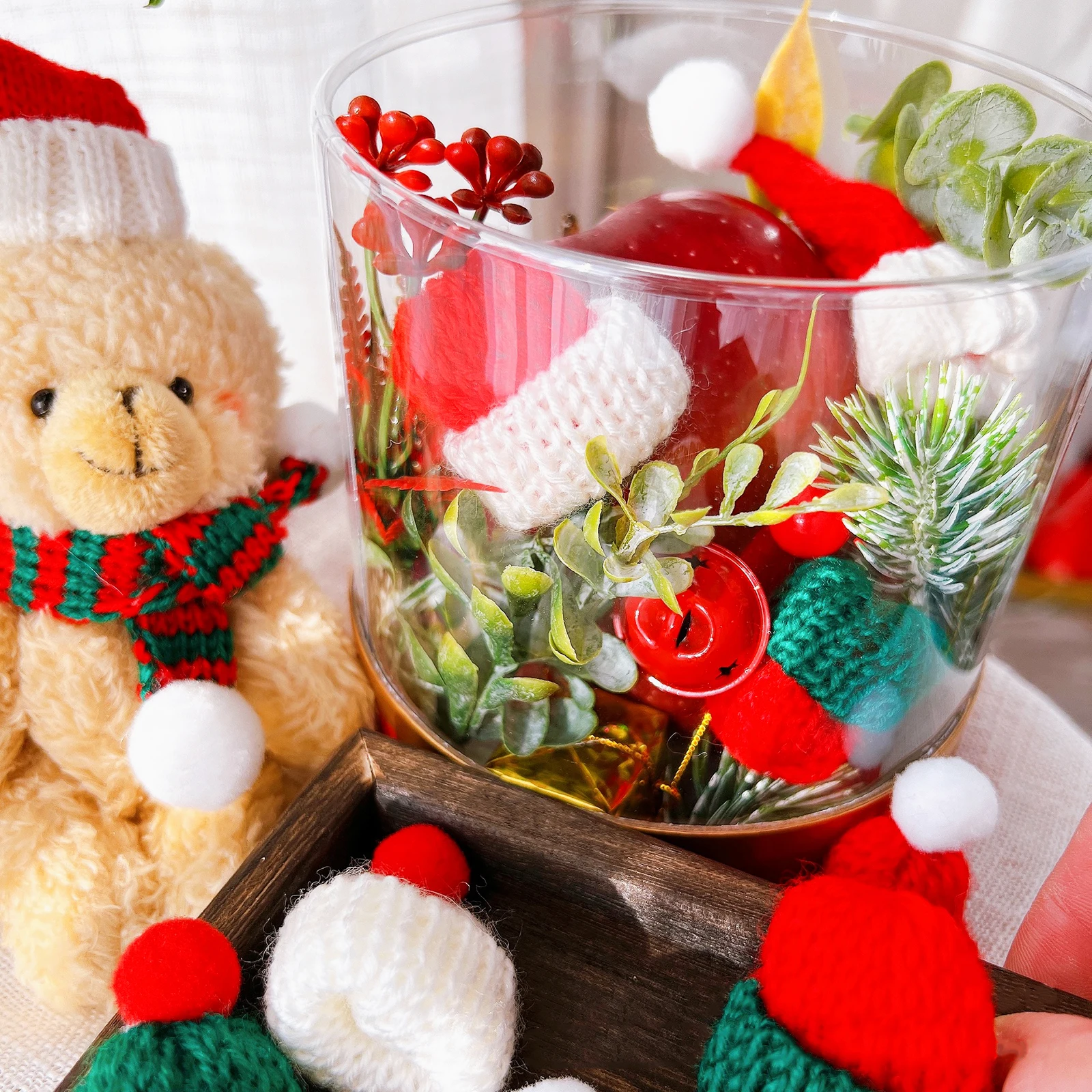 Mini Santa Hat  Scarf Set - 2024 Christmas Costume for Cats Rabbits Dolls DIY Party Decoration