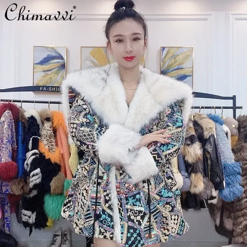 

2023 New Winter Clothes Fashion Shawl Collar Hat Double-Purpose Faux Fur Coat Heavy Luxury Embroidery Toka Leather Fur Coat