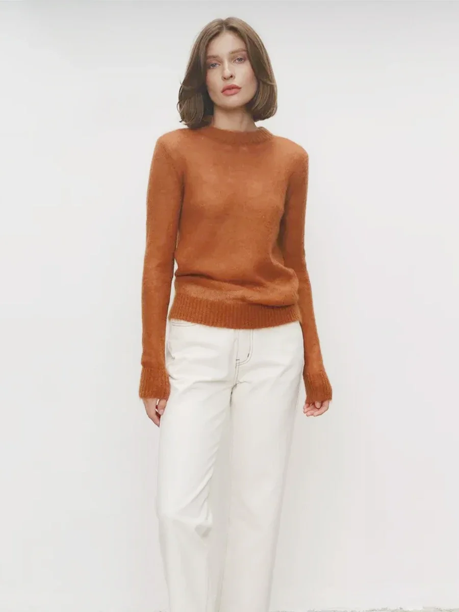 Bornladies Elegant Slim Fit Sweater Women's Summer Autumn Jumpers Casual  Chic Round Neck Long Sleeved Fashion Loose Pullovers