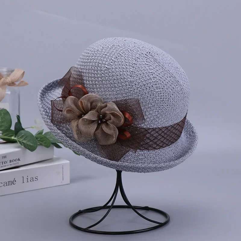 1 Stück Version Sommer Neue Frauen Strick atmungsaktive Blume Fischer Hut Outdoor Sonnenschirm Sonnenschutz Curly Edge Kurz-Rand Hut – Detail 5