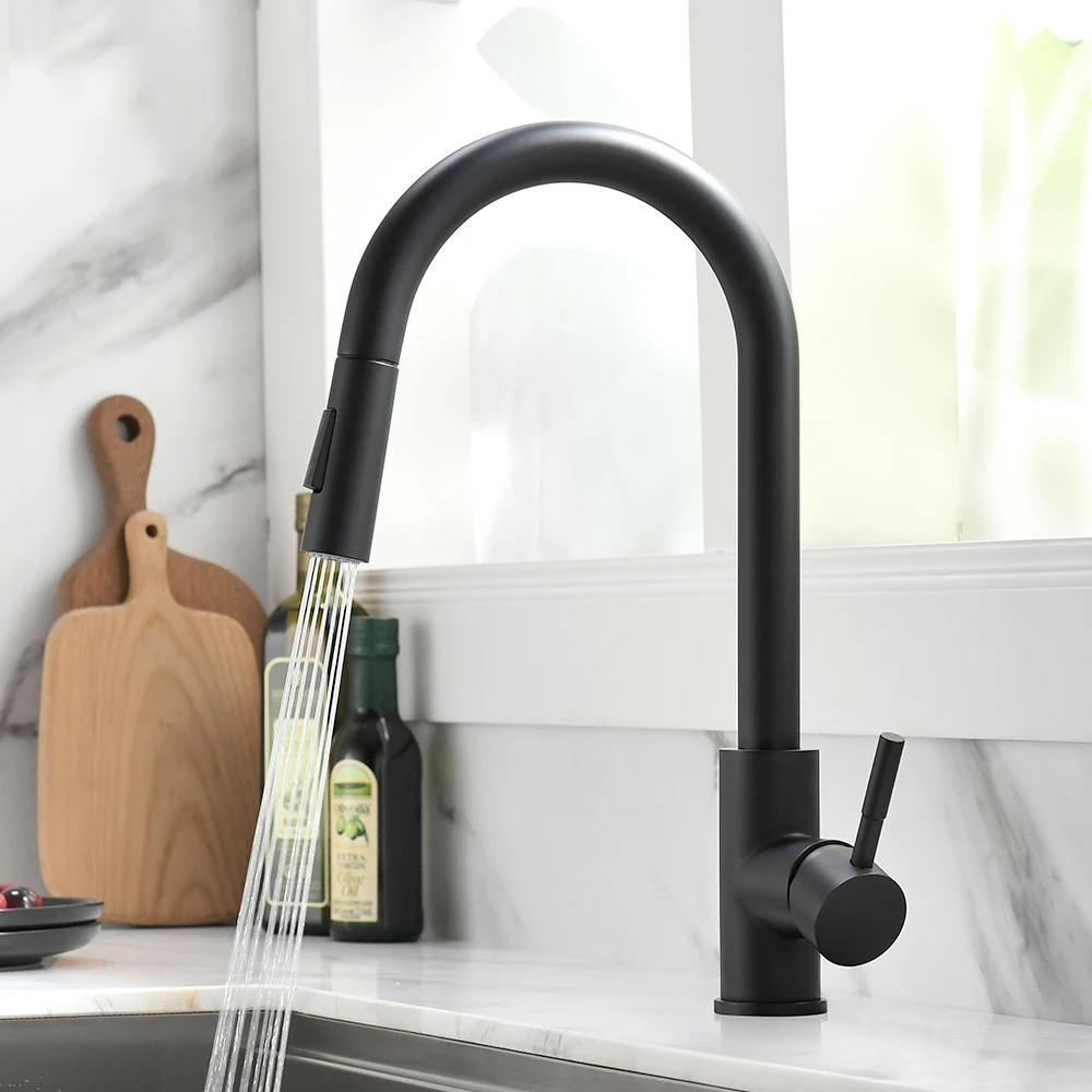 Kitchen Faucets G1/2 Kitchen Faucet Black Surface Water Faucet Kitchen Sink Pull-out Single Hole Tap