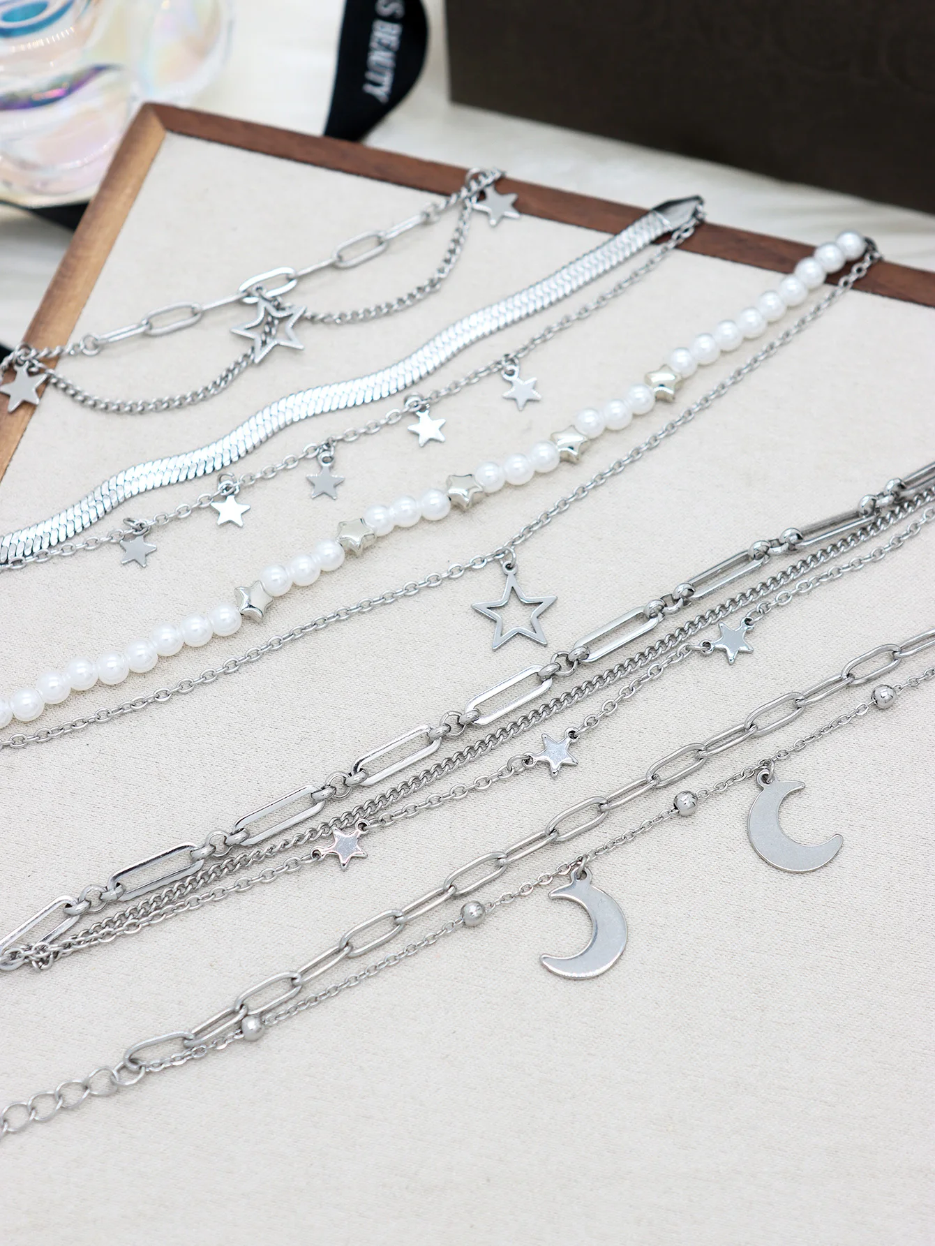 Stainless Steel Minimalism Bracelet Set Star Moon Charms Jewelry