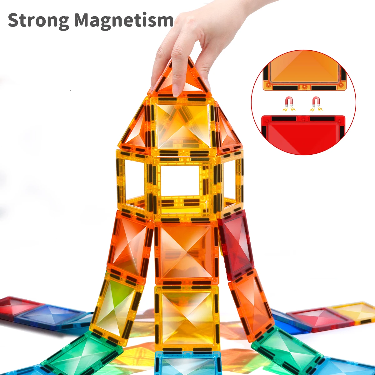 Colorful Diamond Surface Magnetic Building Block Toy for Kids Big Size Magnetic Tiles Sets Montessori Educational Toys Magnetic Building Blocks Magnetic Assembly Toy