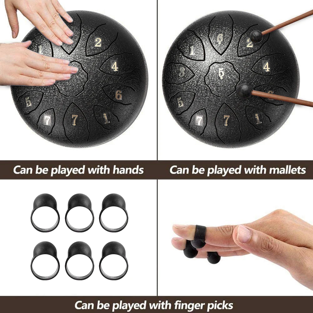 8 pouces Steel Tongue Drum 11 Notes Handpan Drum Avec Tambour Maillet  Finger Picks Percussion Pour Méditation Yoga