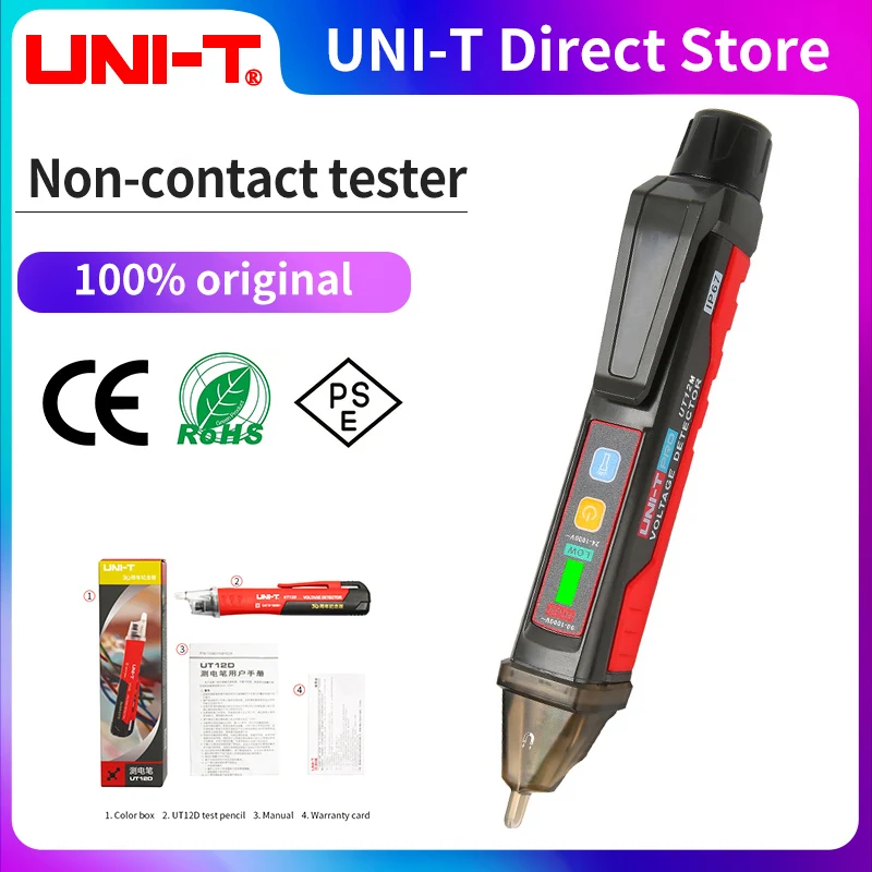 

UNI-T Non-contact AC Voltage Detector Volt Pen IP67 Indicator LED Flashlight Socket Wall Volt Test Pencil 24V-1000V UT12E UT12M