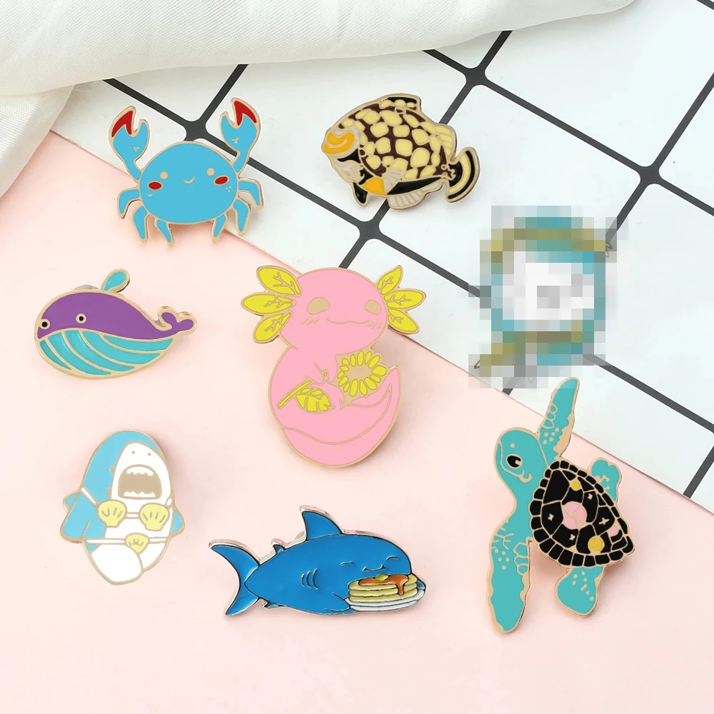 Animal Pins Sea Animal Brooch Set Cute Octopus Shark Jellyfish Shark Whale  Horse Pin, image size:1000x1000