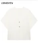 Casual Solid Knit Top Women Short Sleeve V-neck Two Buttons Slim Elegant Vest 2024 Summer Autumn Female White All-match Knitwear 5