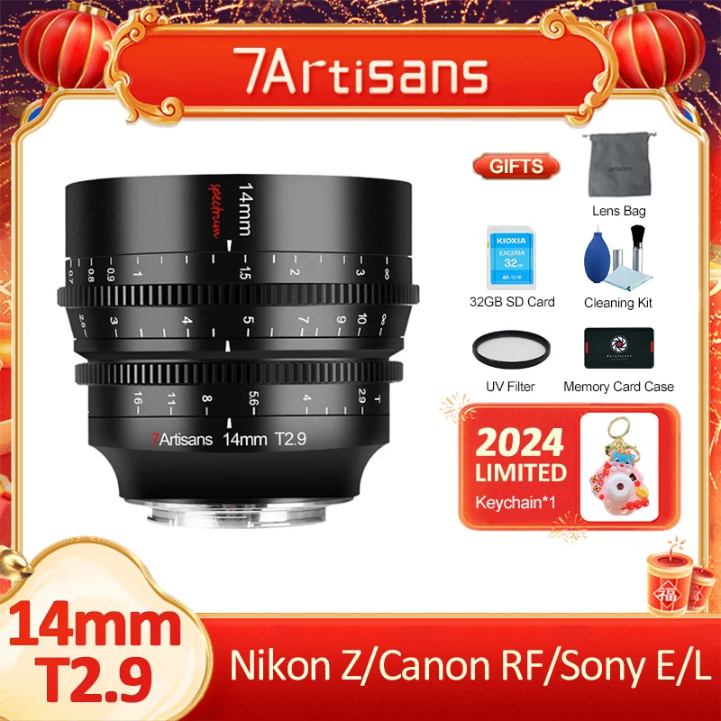 7 Artigiani 14Mm T2.9 Full Frame Large Aperture Spectrum Cine Obiettivo Per Fotocamera Per Sony E Zve10 Canon Rf R5 Nikon Z Leica Tl Sigma Fp