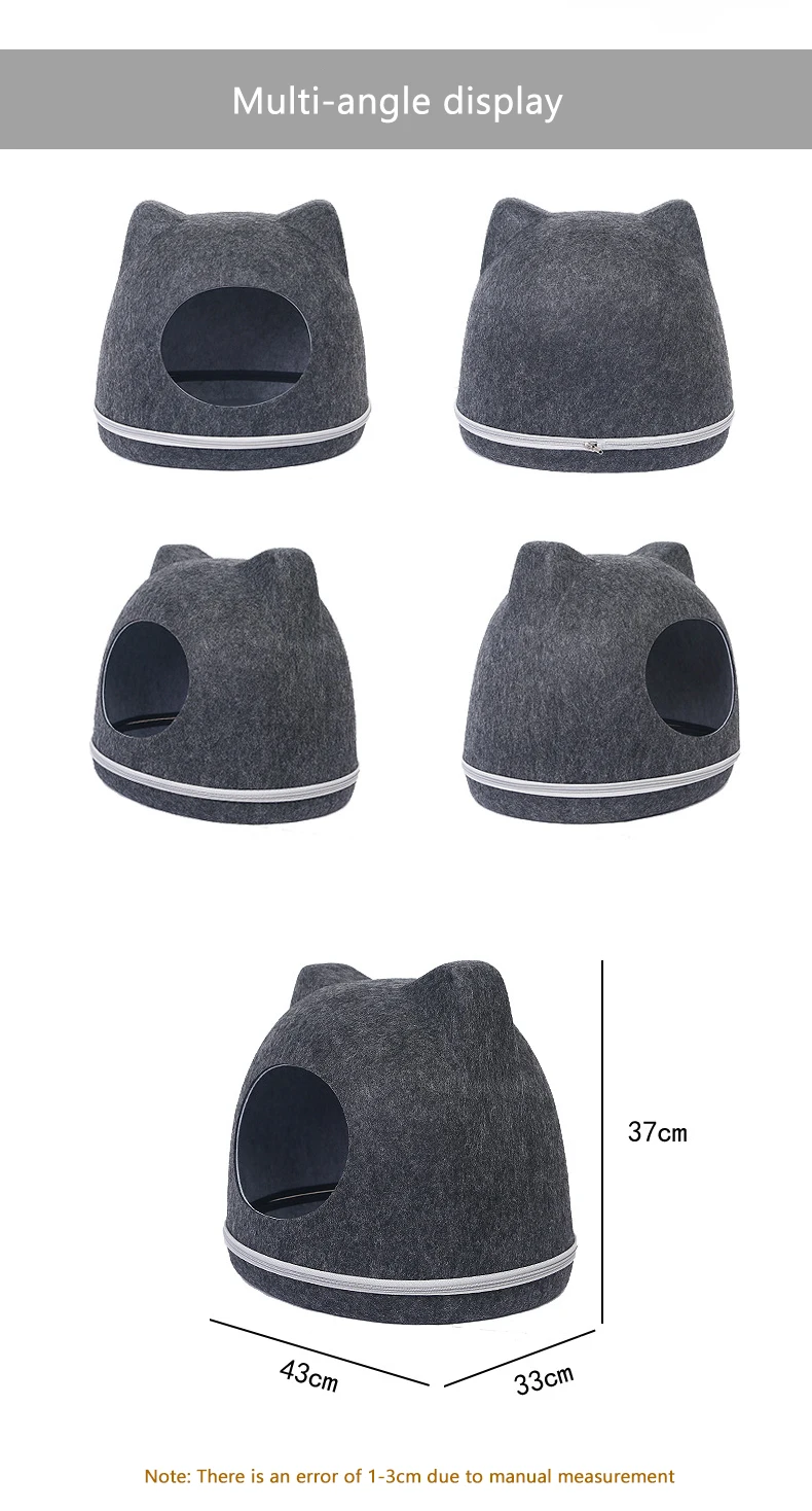 Felt Cat Tunnel Bed with Zipper Design