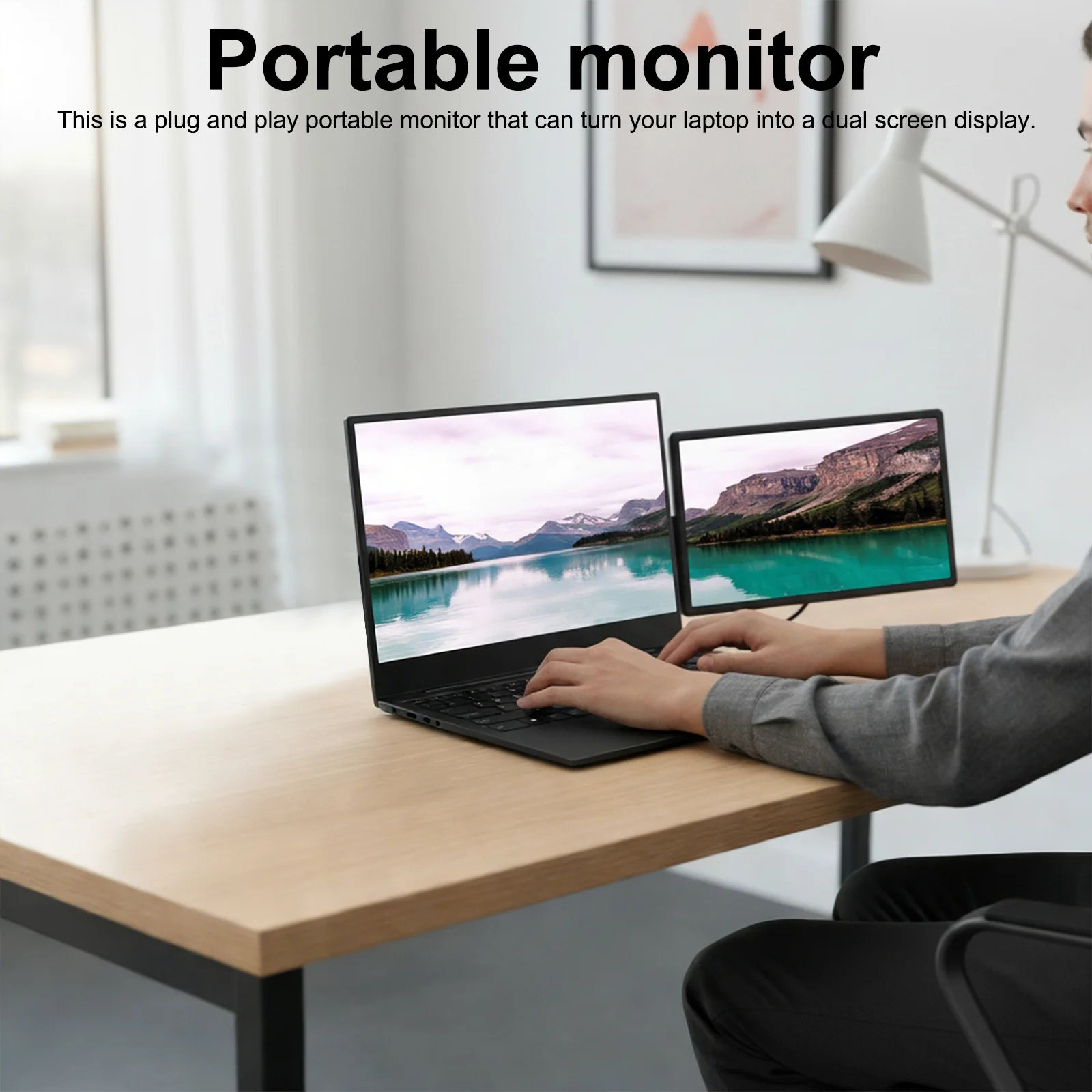 13.3인치 노트북 확장 스크린 플러그 앤 플레이 회전식 확장 스크린 USB-C/HDMI 호환 디스플레이(노트북 액세서리용)
