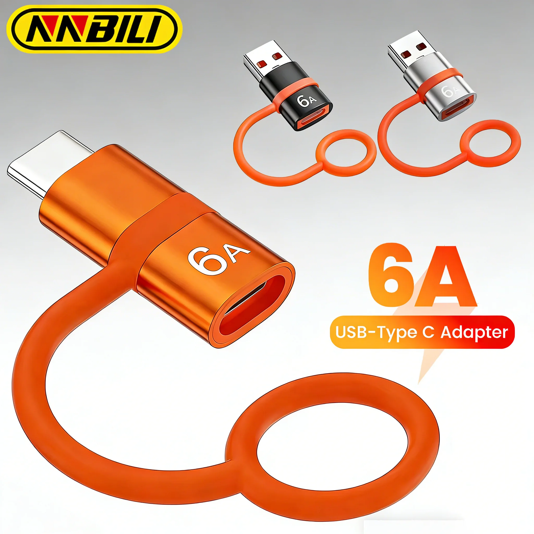 NNBILI USB3.0 어댑터 USB 남성용-타입 C 여성용 OTG 6A 고속 충전 타입 C-아이폰 여성용 데이터 전송 끈형 액세서리 포함