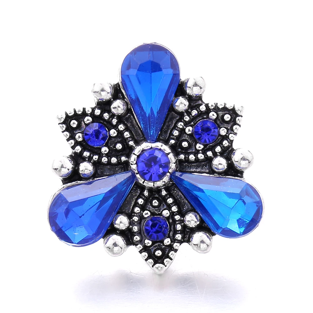 20pcs Snap Button Jewelry DIY Metal Blue Crystal Flower 18MM Snap Buttons Fit 18mm Snap Button Bracelet Necklace