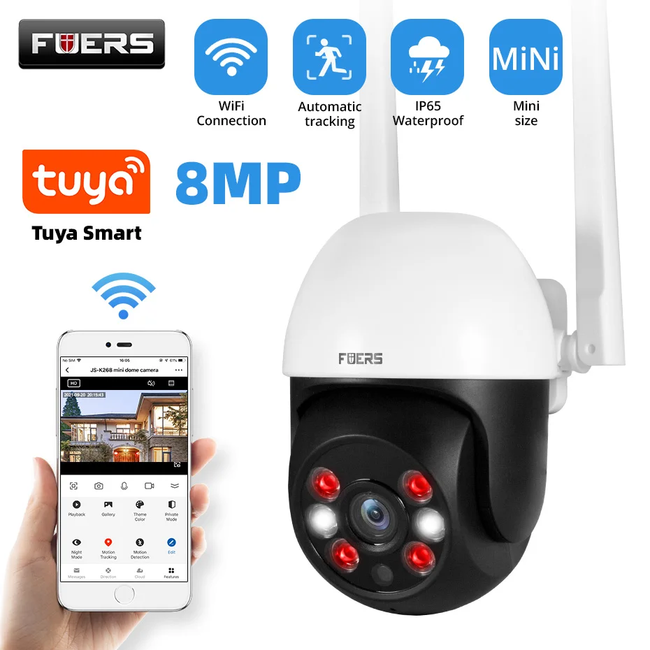 TUYA Caméra IP Wifi 5MP,caméra PTZ de sécurité extérieure sans fil