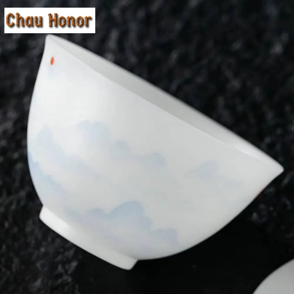 150ml Hand-painted Landscapegaiwan Ice Seed Sheep Fat Jade Porcelain Tea Tureen Tea Maker Cover Bowl Cha Tea Services Gift Box