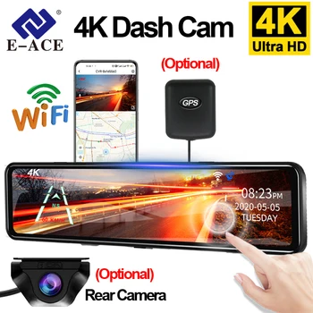 4K Rearview Mirror Driving Recorder HD Night Vision Loop Recording Dash Cam Optional Rear Camera Reversing Image Car DVR 1