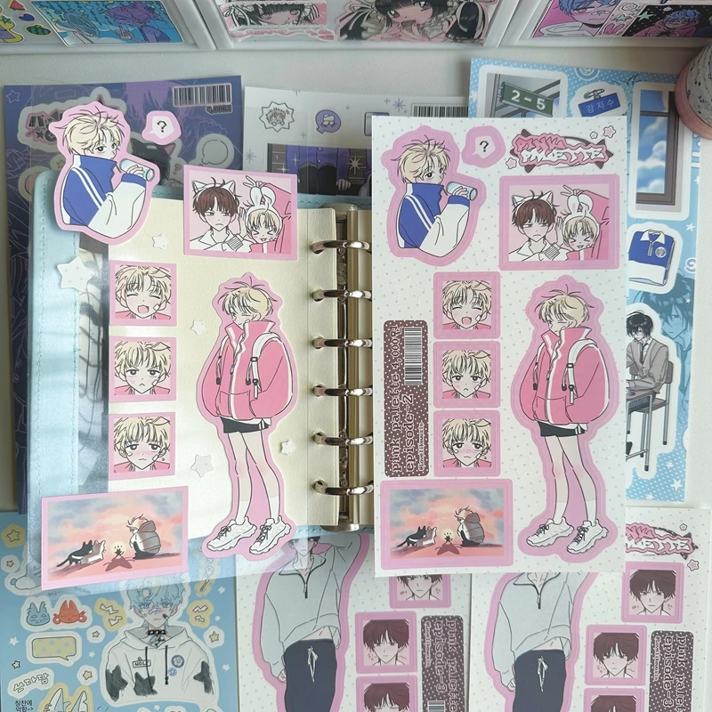 6개 세트 한국 인스 스타일 귀여운 달콤한 쿨 걸 보이 스티커 폰 카메라 저널 DIY 콜라주 카와이 데코레이션 스티커 선물