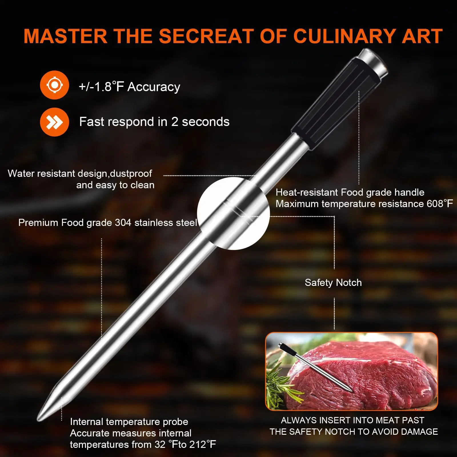 Wireless Meat Thermometer Waterproof Probe Bluetooth Food Thermometer Support APP Remote Real-time Monitoring for BBQ Baking 5