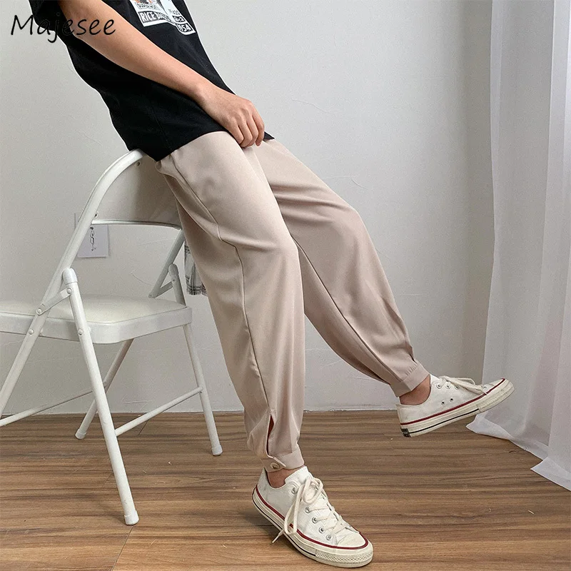 

Pants Men Pure Color Elastic Waist Design Handsome Streetwear Stylish Popular Casual Ulzzang Tens Ins Trousers Fashion All-match