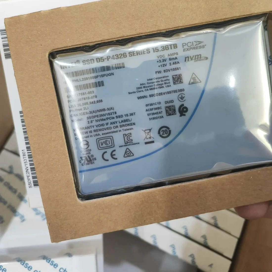 인텔용 오리지널 엔터프라이즈 솔리드 스테이트 드라이브, NVMe PCIe 3.0 SSD, SSDPE2NV153T8, 2.5 인치, U.2 NVMe SSD, 15.36TB D5-P4326 U.2, 2.5 인치