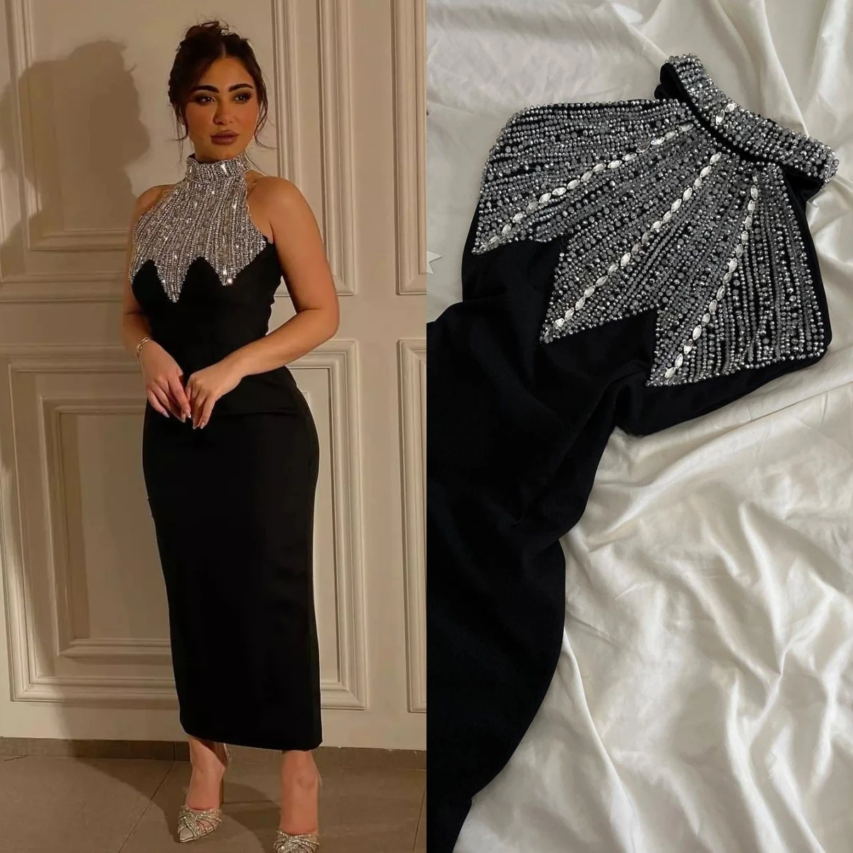 

High Neck Sparkly Beads Luxury Evening Dresses Sleeveless Mermaid Prom Dresses 2023 New Arabia Fashion Formal Occasion Dresses