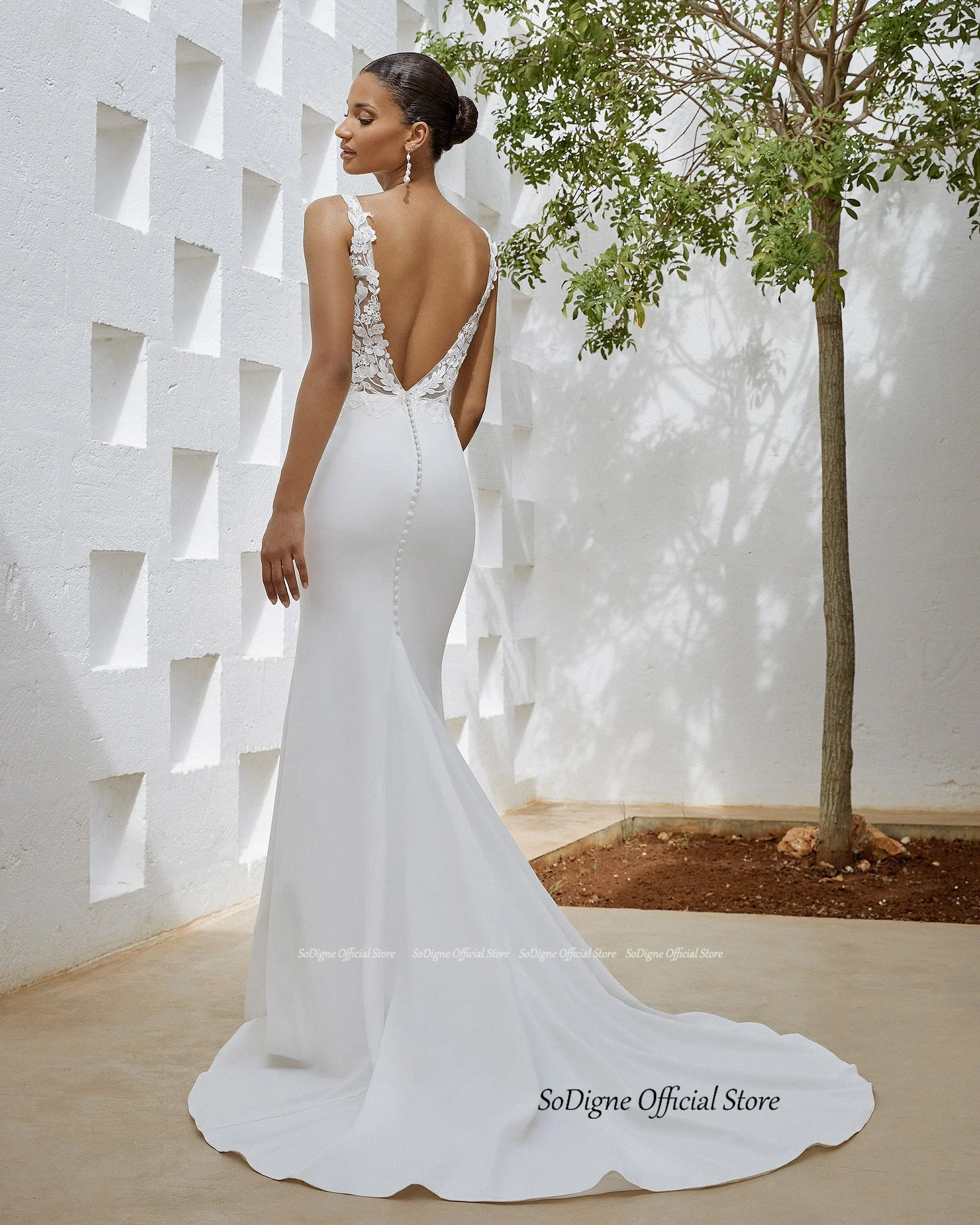 SoDigne Mermaid Wedding Dresses Satin Lace Appliques V-neck Sleeveless Bridal Dress 2024 Bride Gown Long vestidos de novia 11 S858e4739ecee44a4a69f54e3b66014e06