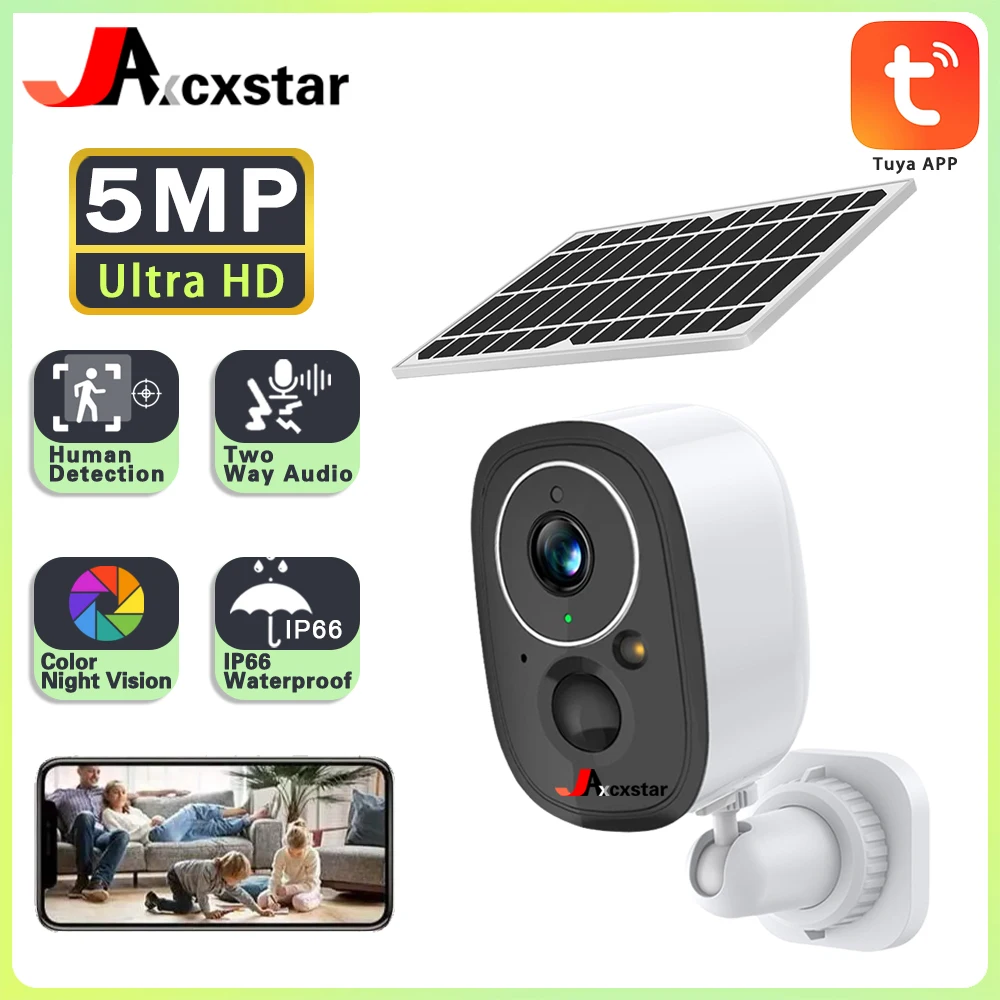 

Tuya 5MP WiFi Solar Outdoor Wireless Battery Powered Security Camera PIR Motion Alarm Cloud Storage Two Way Audio