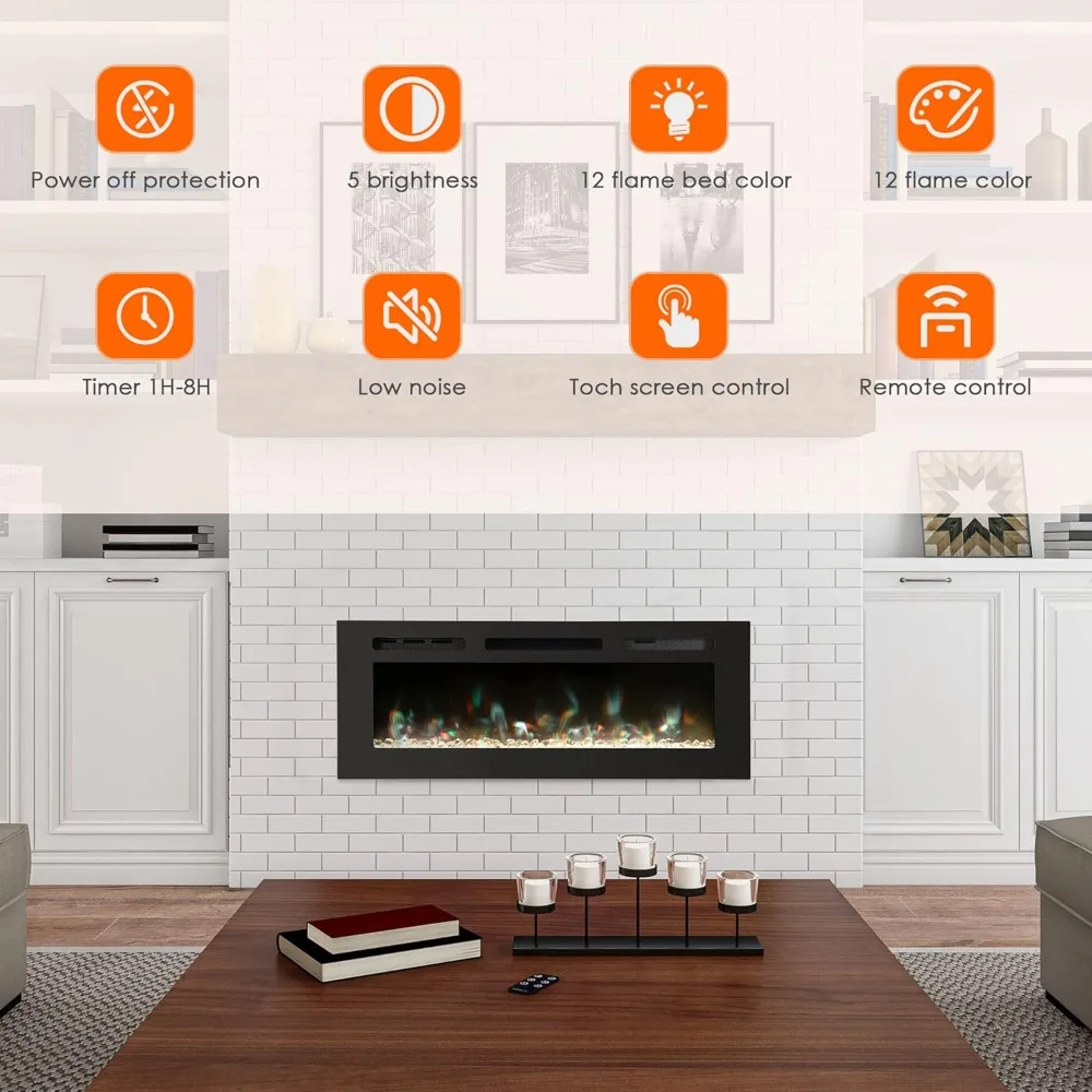 Electric Fireplace 40inch Wall Mounted, Wall Fireplace Electric with Remote Control, Recessed
