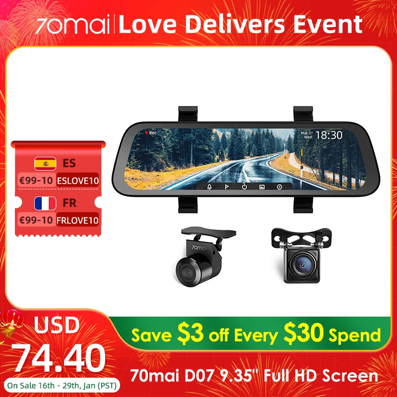 70mai Rearview Dash Cam Wide 1080P Auto Cam 130 FOV 9.35 Inch Full