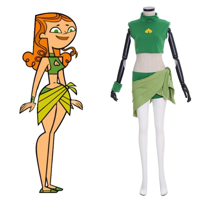 

Anime Total Drama Island Izzy Cosplay Costume Sexy Women Green Crop Top and Shorts Skirts Set Halloween Party Outfits