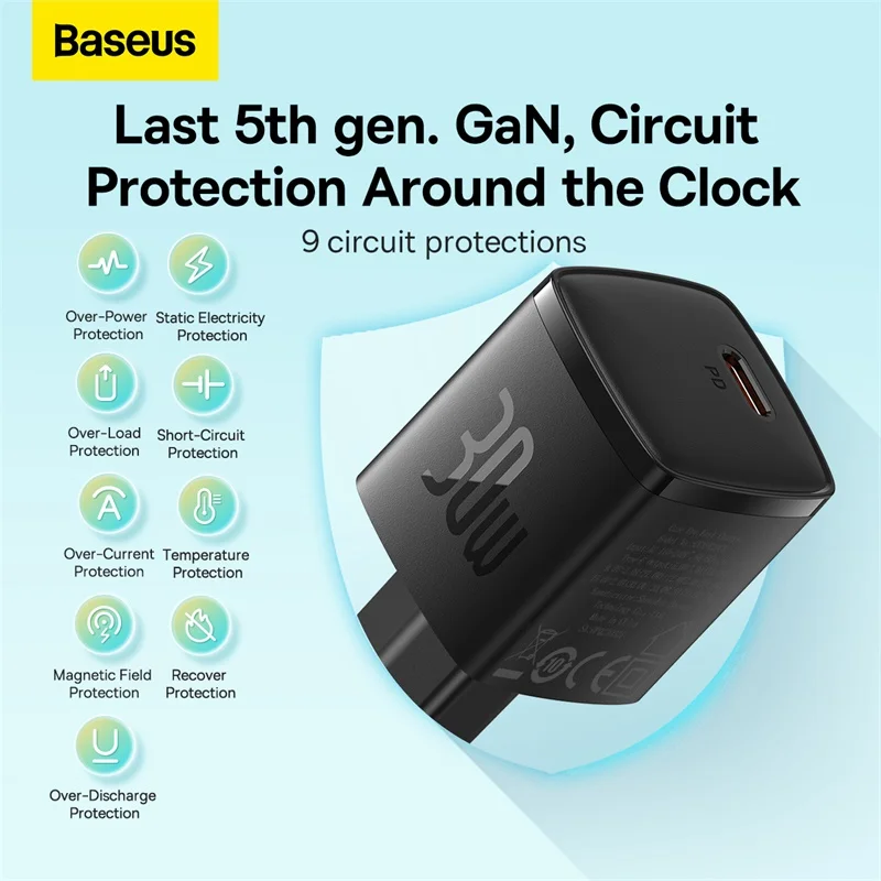 Baseus 30W GaN Charger PD Charger For iPhone 15 14 13 12 11 Xs Max Fast Charger PD3.0 QC3.0 Phone Charger Type C Tablets Charger Best Sellers In Phones Accessories