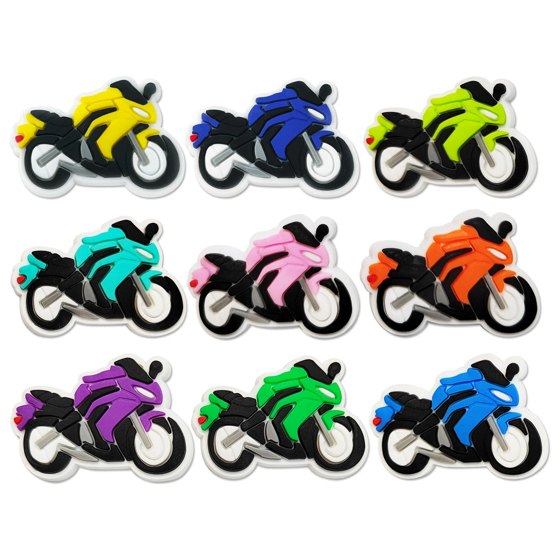 

Single sale 1pcs Cool motorcycle Shoe Charms PVC Accessories DIY Shoe Decoration For Croc JIBZ Kids X-mas Gifts