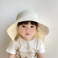 Solid Color Summer Sun Hat for Boy Girl Korean Big Brim Fisherman Cap Kids Quick Dry Mesh Anti UV Beach Cap with Neck Cover 2