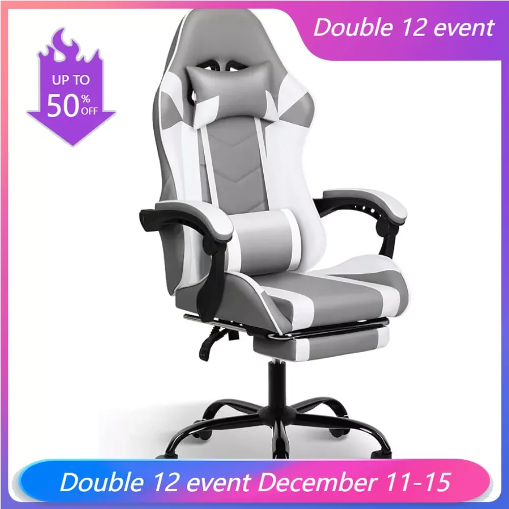 

White Gaming Chair Racing Style Adjustable Swivel Office Chair, Ergonomic Video Game Chairs with Headrest and Lumbar Support