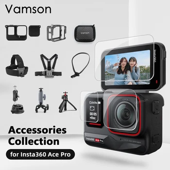 Il kit di accessori Vamson per Insta360 Ace Pro include pellicola in vetro temperato Custodia protettiva in silicone Accessori per treppiede per selfie stick